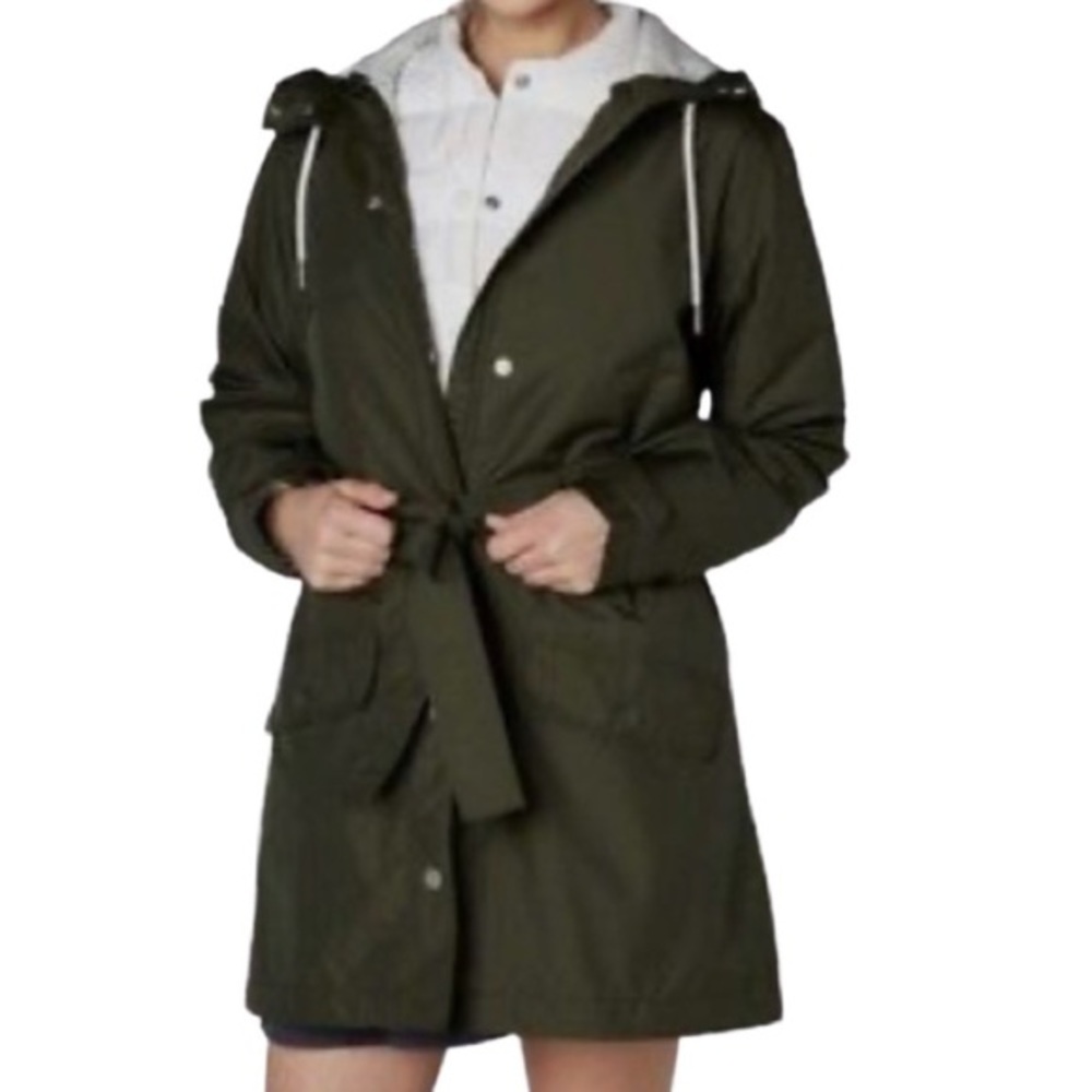 HELLY HANSEN Forrest Night Green Hooded Belted Lyness Rain Coat Women’s Small